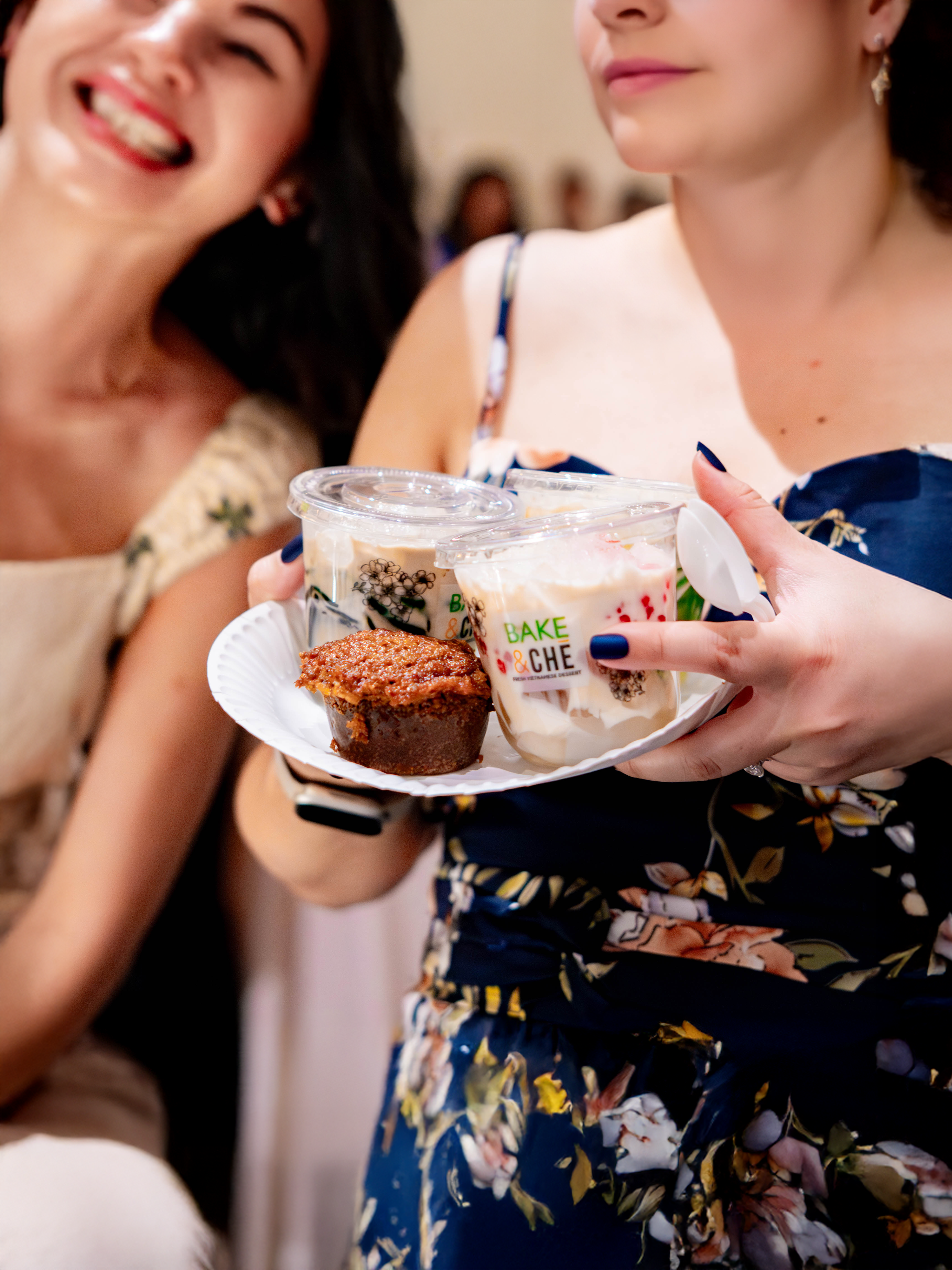 Guests enjoying Bake & Che Vietnamese desserts at a birthday gathering